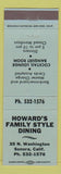 Matchbook Cover - Howard's Family Restaurant Sonora CA blue