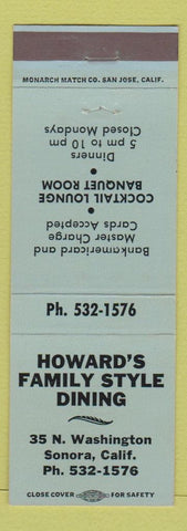Matchbook Cover - Howard's Family Restaurant Sonora CA blue