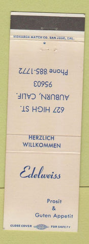 Matchbook Cover - Edelweiss Auburn CA
