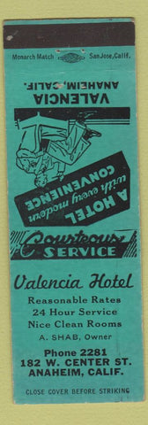 Matchbook Cover - Valencia Hotel Anaheim CA