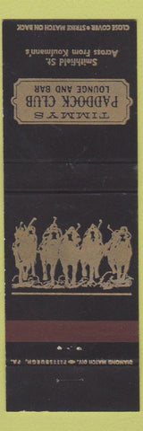 Matchbook Cover - Timmy's Paddock Club Lounge Bar Pittsburgh PA