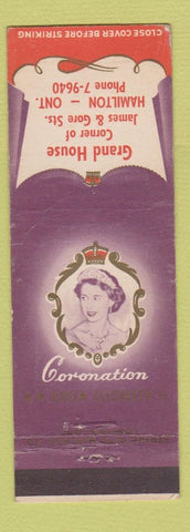 Matchbook Cover - Queen Elizabeth Coronation Grand House Hamilton ON
