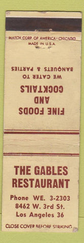 Matchbook Cover - Gables Restaurant Los Angeles CA