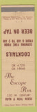 Matchbook Cover - The Escape Room Bar Los Angeles CA
