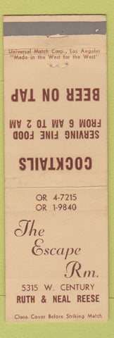 Matchbook Cover - The Escape Room Bar Los Angeles CA