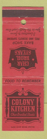 Matchbook Cover - Colony Kitchen Laguna Beach San Juan Capistrano CA
