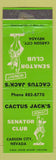 Matchbook Cover - Cactus Jack's Senator Club Carson City NV