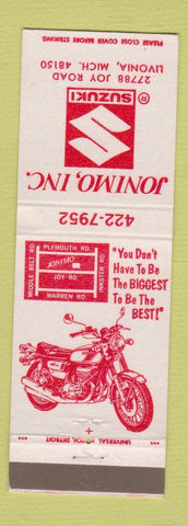 Matchbook Cover - Jonimo Suzuki Motorcycles Livonia MI