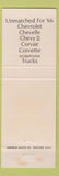 Matchbook Cover - Lefler Chevrolet Clinton AR 1966 Corvette Chevelle Corvair
