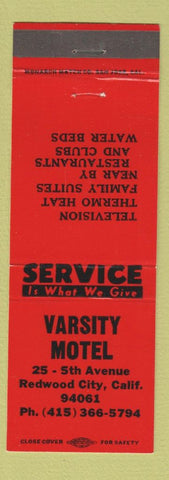 Matchbook Cover - Varsity Motel Redwood City CA red