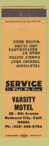 Matchbook Cover - Varsity Motel Redwood City CA peach