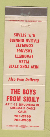 Matchbook Cover - Boys from Sicily Pizza Italian Sherman Oaks CA