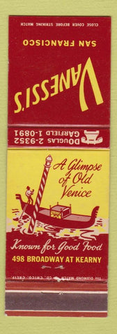 Matchbook Cover - Vanessi's San Francisco CA Gondola Minestrone Soup