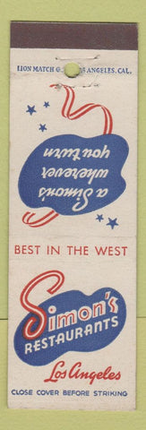 Matchbook Cover - Simon's Restaurants Los Angeles CA