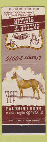 Matchbook Cover - Saddle n Sirloin Santa Rosa CA horse Palomino Room