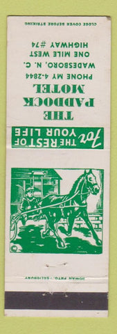Matchbook Cover - Paddock Motel Wadesboro NC horse harness racing graphic