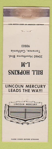 Matchbook Cover - Lincoln Mercury Bill Hopkins Torrance CA WORN