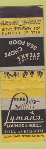 Matchbook Cover - Mike Lyman's Lounge Los Angeles CA Lion Canada 1929 WEAR