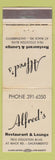 Matchbook Cover - Alfred's Restaurant Sacramento CA