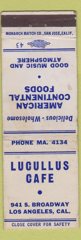 Matchbook Cover - Lucullus Cafe Los Angeles CA WEAR