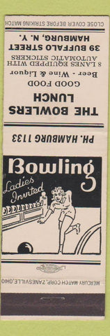 Matchbook Cover - Bowlers Lunch Hamburg NY bowling girlie