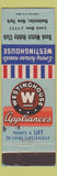 Matchbook Cover - Match collector Club Rochester NY Westinghouse Appliances