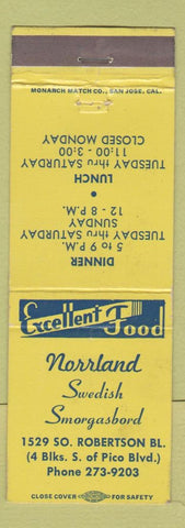 Matchbook Cover - Norrland Swedish Smorgasbord Los Angeles CA