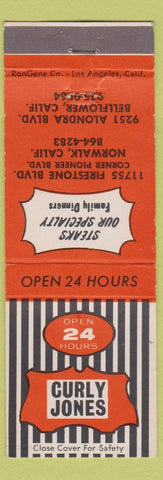 Matchbook Cover - Curly Jones Norwalk CA Bellflower