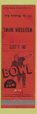 Matchbook Cover - Western Bowling Los Angeles CA WEAR