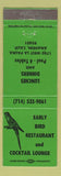 Matchbook Cover - Early Bird Restaurant Parrot billiards Anaheim CA GREEN