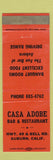 Matchbook Cover - Casa Adobe Bar Restaurant Auburn CA ORANGE