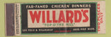 Matchbook Cover - Willard's Chicken Dinners Los Angeles CA Lion Canada 1929 WEAR