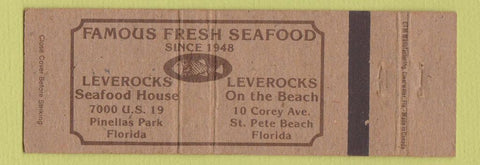 Matchbook Cover - Leverocks Seafood Pinellas Park FL ST Petersburg