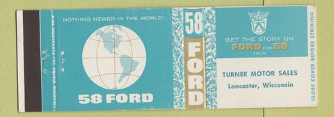 Matchbook Cover - 1958 Ford Turner Motors Lancaster WI