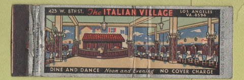Matchbook Cover - Italian Village Los Angeles CA feature WORN