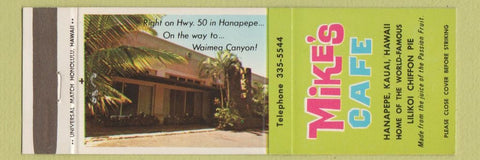 Matchbook Cover - Mike's Cafe Hanapepe Kauai Hawaii