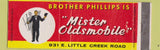 Matchbook Cover - Brother Phillips is Mister Oldsmobile cars