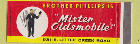 Matchbook Cover - Brother Phillips is Mister Oldsmobile cars
