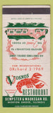Matchbook Cover - Vosnos Restaurant Morton Grove IL lobster 30 Strike