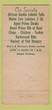 Matchbook Cover - Vosnos Restaurant Morton Grove IL lobster 30 Strike