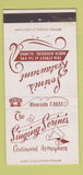 Matchbook Cover - Singing Sorinis Restaurant North Riverside IL 30 Strike
