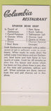 Matchbook Cover - Columbia Spanish Restaurant Tampa FL 30 Strike