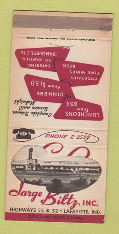 Matchbook Cover - Jarge Biltz Lafayette IN WEAR 30 Strike