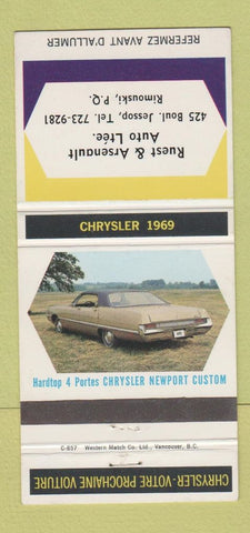 Matchbook Cover - 1969 Chrysler Newport Rimouski QC Ruest Arsenault 30 Strike