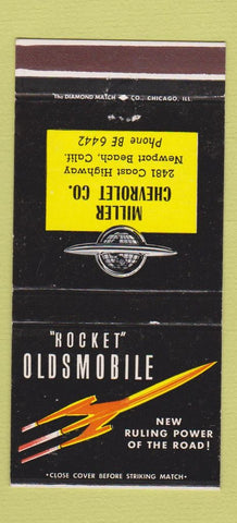 Matchbook Cover - Oldsmobile Rocket Miller Chevrolet Newport Beach CA 30 Strike