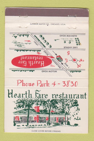 Matchbook Cover - Hearth Fare Restaurant Glenview IL 40 Strike