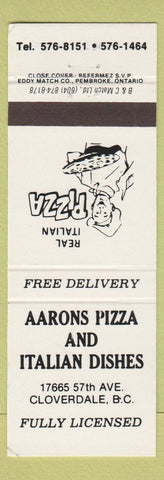 Matchbook Cover - Aarons Pizza Italian Cloverdale BC