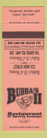 Matchbook Cover - Bubba's II Restaurant Houma Thibodaux LA
