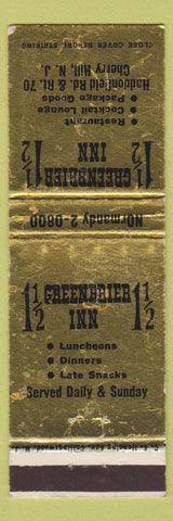 Matchbook Cover - Greenbrier Inn Cherry Hill NJ WORN