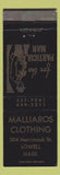 Matchbook Cover - Malliaros Clothing Lowell MA WEAR